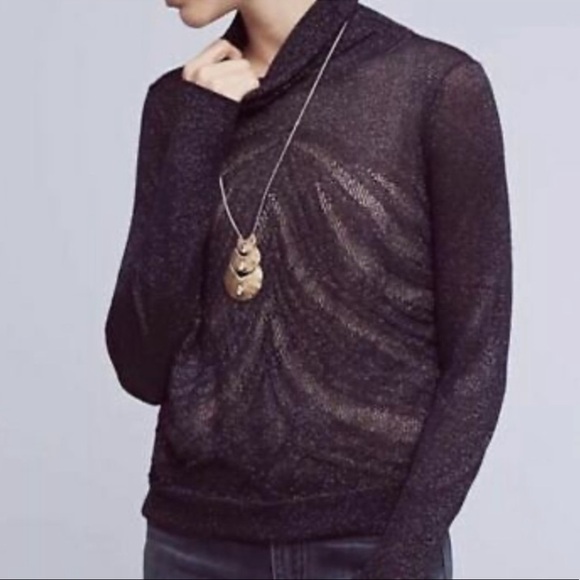 Angel of the North x Anthropologie sheer Sweater in Dark Blue. Size Medium - Picture 1 of 10